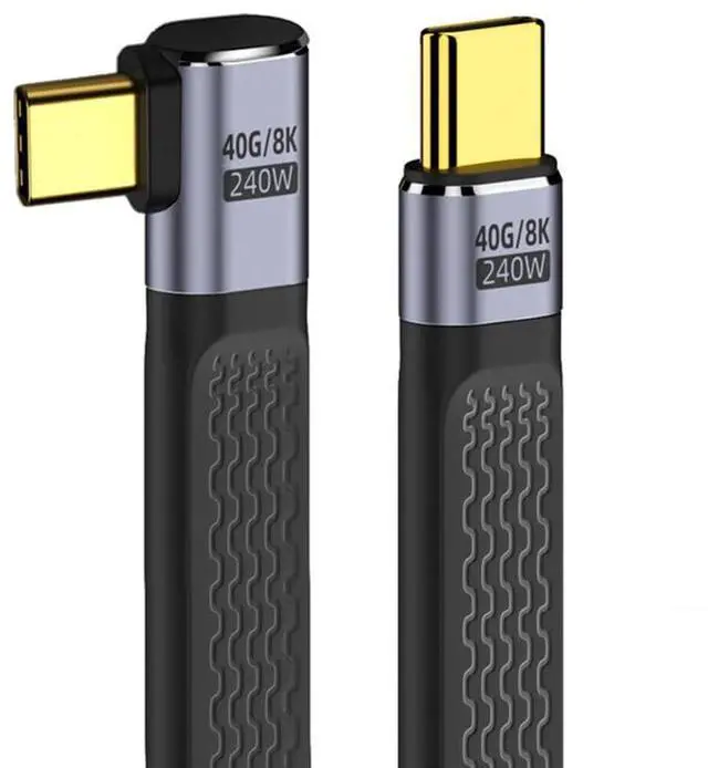 Main image of USB4 40Gbps 240W USB-C Male to Male Type-C 100W 8K Flat Slim FPC Data Right Angled Cable for Laptop Phone 13cm
