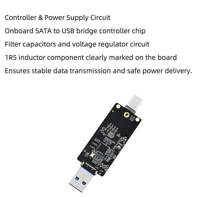 Alt view image 6 of 7 - PH815SJ M.2 SATA NGFF to USB A + USB C Dual-Header Adapter Board 6Gbps, External SSD Converter for B+MKey/B-Key 2242 SATA SSD, No Driver Required, for PC Laptop Phone
