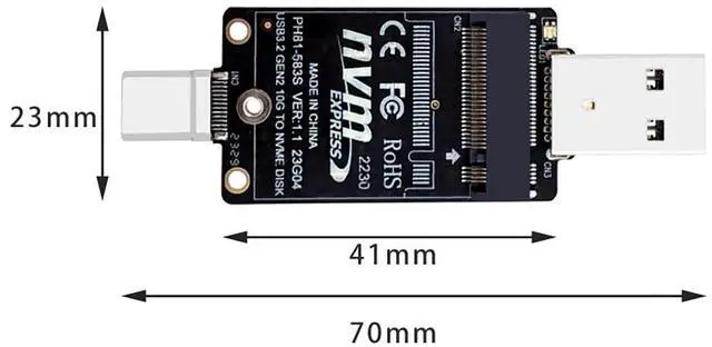 Alt view image 3 of 6 - PH81-583S M.2 to USB-A USB-C Dual-Header Adapter Board 10Gbps with JMS583 Chip Compatible with M.2 NVMe Protocol 2230 SSD Enclosure
