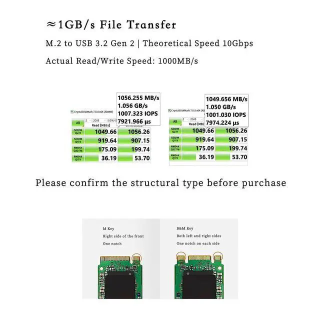 Alt view image 3 of 4 - UR111 SSD Adapter NVMe & SATA to USB 3.2 Gen2 Card, RTL9210C Controller, 10Gbps High Speed M.2 to USB Adapter, B&M Key Solid Gold PCB, Compatible with Windows Linux
