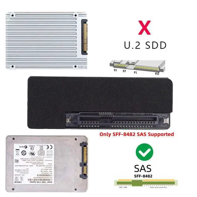 Alt view image 2 of 7 - SAS to SATA 29Pin SFF-8482 to 7+15 22Pin Hard Disk Drive Raid Adapter with Chipset and Power Port
