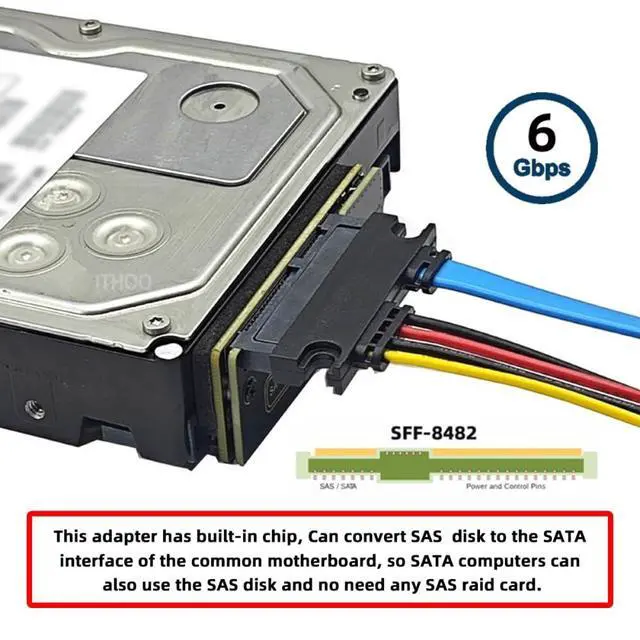 Alt view image 5 of 7 - SAS to SATA 29Pin SFF-8482 to 7+15 22Pin Hard Disk Drive Raid Adapter with Chipset and Power Port