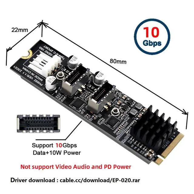 Alt view image 4 of 7 - Dual Type-E 20pin 10Gbps USB 3.1 Front Panel Socket to NVME NGFF M-Key Express Card Adapter for Motherboard