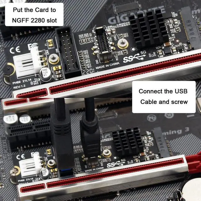 Alt view image 5 of 7 - 5Gbps Type-E USB 3.1 Front Panel Socket & USB 2.0 to NVME NGFF M-Key Express Card VL805 Adapter for Motherboard
