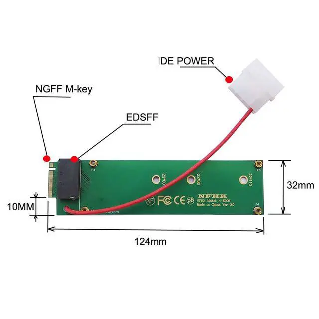 Alt view image 3 of 7 - Ruler 1U GEN-Z EDSFF Short SSD E1.S to NVMe NGFF M-Key 4X Host Carrier Adapter with Power