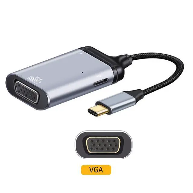 Alt view image 2 of 7 - USB-C Type C to VGA RGB Converter HDTV Adapter 60hz 1080p with Female PD Power Port