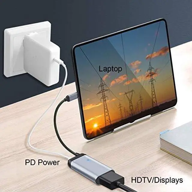 Alt view image 5 of 6 - USB-C Type C to Mini DP Displayport Monitor Converter Adapter 4K 2K 60hz with Female PD Power Port
