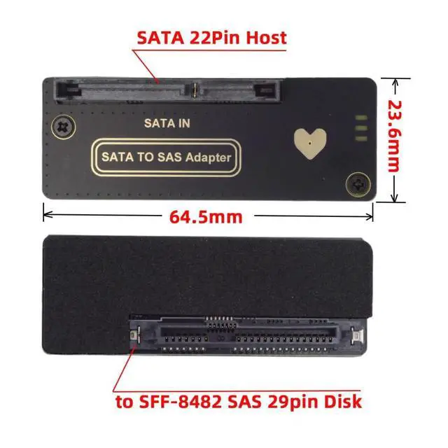 Alt view image 6 of 7 - SAS to SATA 29Pin SFF-8482 to 7+15 22Pin Hard Disk Drive Raid Adapter with Chipset and Power Port