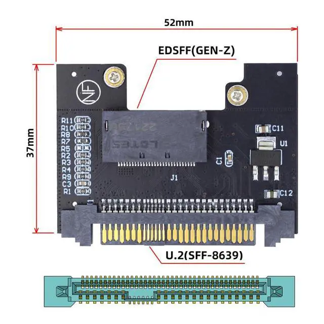 Alt view image 4 of 7 - SFF-8639 U.2 Host Adapter to NVMe Ruler 1U GEN-Z EDSFF Short SSD P4511 E1.S Carrier Adapter