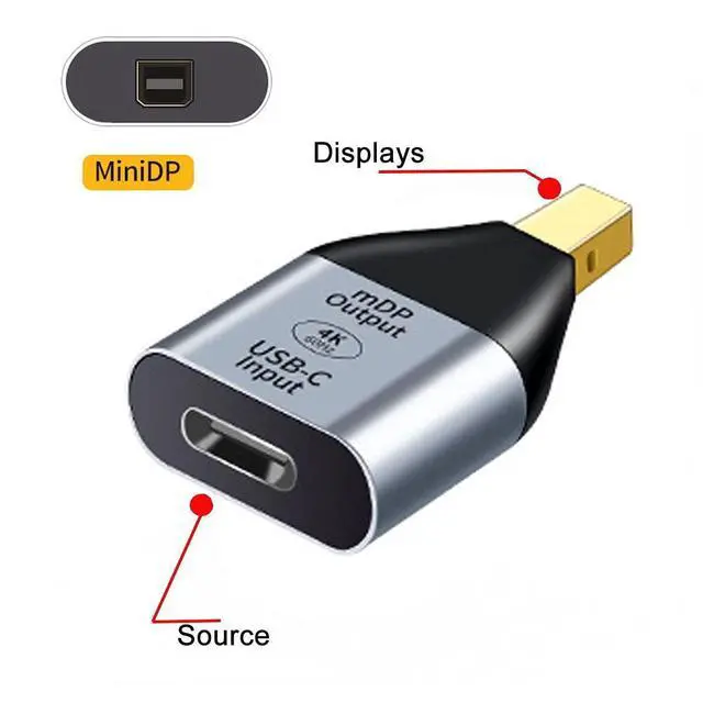 Alt view image 5 of 7 - USB-C Type C Female Source to Mini Displayport DP Sink HDTV Adapter 4K 60hz 1080p for Tablet & Phone & Laptop (Not Work for MINI-DP Host to Type-C Monitor)