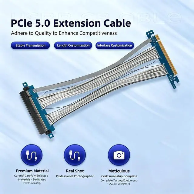 Alt view image 2 of 6 - PCIe 5.0 GPU High-Speed Riser Cable, 270° Connector, for Vertical GPU Mount & Server SAS, 26cm (10.2 in), Full Speed x16, PCIe 5.0/4.0/3.0 Compatible