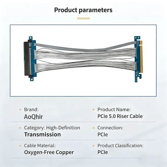 Alt view image 4 of 6 - PCIe 5.0 GPU High-Speed Riser Cable, 270° Connector, for Vertical GPU Mount & Server SAS, 26cm (10.2 in), Full Speed x16, PCIe 5.0/4.0/3.0 Compatible