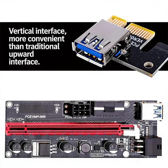 Alt view image 4 of 5 - PCIe 1X to 16X GPU Riser Extension Cable with USB 3.0 PCI Express Riser Adapter, 6 Pin Power for Desktop PC and GPU Vertical Mount (with White Cable)