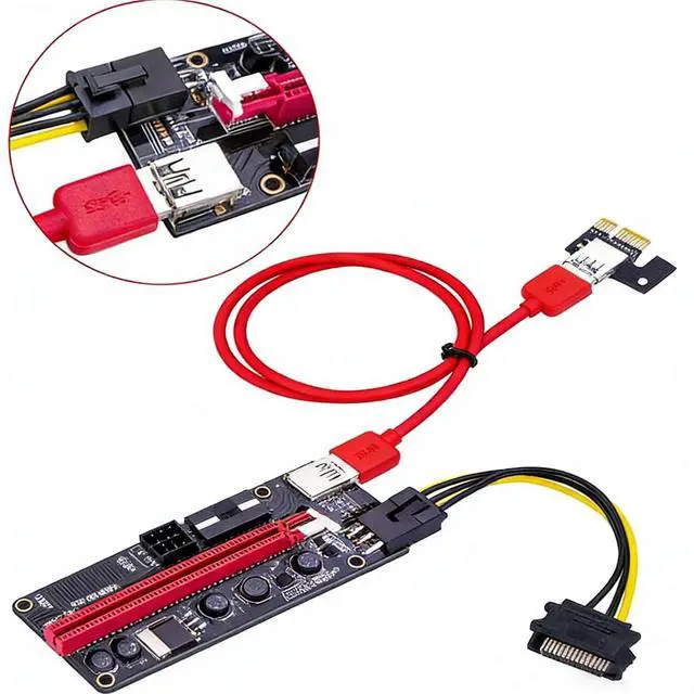 Alt view image 5 of 5 - PCIe 1X to 16X GPU Riser Extension Cable with USB 3.0 PCI Express Riser Adapter, 6 Pin Power for Desktop PC and GPU Vertical Mount (with White Cable)