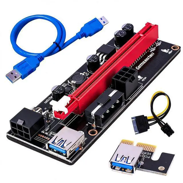 Main image of PCIe 1X to 16X GPU Riser Extension Cable with USB 3.0 PCI Express Riser Adapter, 6 Pin Power for Desktop PC and GPU Vertical Mount (with Blue Cable)