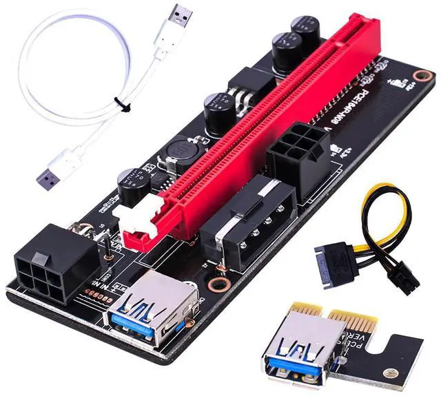 Main image of PCIe 1X to 16X GPU Riser Extension Cable with USB 3.0 PCI Express Riser Adapter, 6 Pin Power for Desktop PC and GPU Vertical Mount (with White Cable)