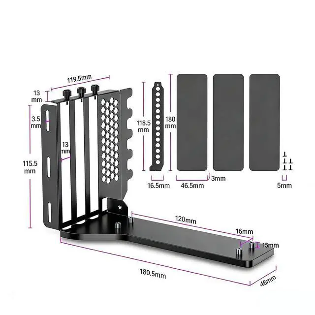 Alt view image 2 of 7 - PCIe x16 Vertical GPU Expansion Cable with Bracket 3-Slot 90 Degree Graphics Card Case Support ATX MATX EATX Chassis (PCIe 3.0, 35 cm / 13.78 inch)