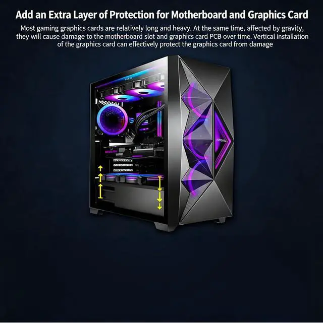 Alt view image 7 of 7 - PCIe x16 Vertical GPU Mount Bracket 3-Slot 90 Degree Graphics Card Case Support PCIe 4.0 for ATX MATX EATX Chassis (White)