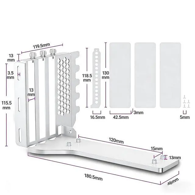 Alt view image 2 of 7 - PCIe x16 Vertical GPU Mount Bracket 3-Slot 90 Degree Graphics Card Case Support PCIe 4.0 for ATX MATX EATX Chassis (White)