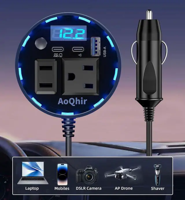 Alt view image 5 of 7 - 12V Car Power Inverter 200W DC to AC 110V Converter with PD 45W USB-C & QC3.0 Fast Charging, Dual AC Outlets, Smart Cooling Fan, Multi-Protection for Phone, Tablet, Laptop, Car Fridge