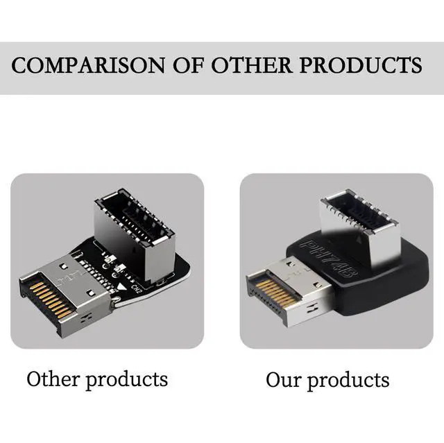 Alt view image 2 of 7 - USB 3.2 Type-E 90 Degree Front Panel Socket, Vertical USB C Header Adapter Converter for Computer Motherboard (PH74A+PH74B)