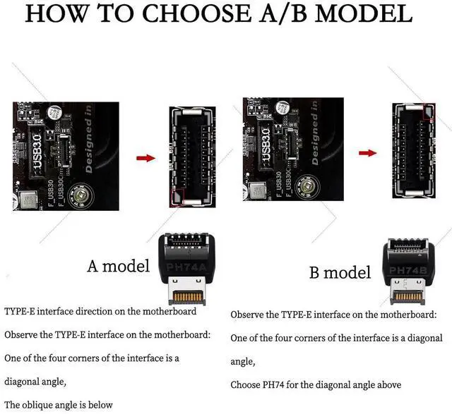 Alt view image 5 of 7 - USB 3.2 Type-E 90 Degree Front Panel Socket, Vertical USB C Header Adapter Converter for Computer Motherboard (PH74A+PH74B)