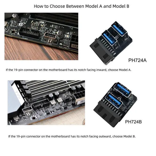 Alt view image 3 of 7 - PH724 USB 3.0 19 Pin Header to Dual Type A Adapter 90 Degree Front Panel USB A Expansion Converter Compatible with Motherboard Internal USB 3 Header (PH724A 3pcs)