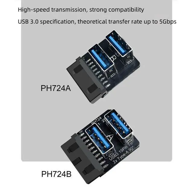 Alt view image 5 of 7 - PH724 USB 3.0 19 Pin Header to Dual Type A Adapter 90 Degree Front Panel USB A Expansion Converter Compatible with Motherboard Internal USB 3 Header (PH724A 3pcs)