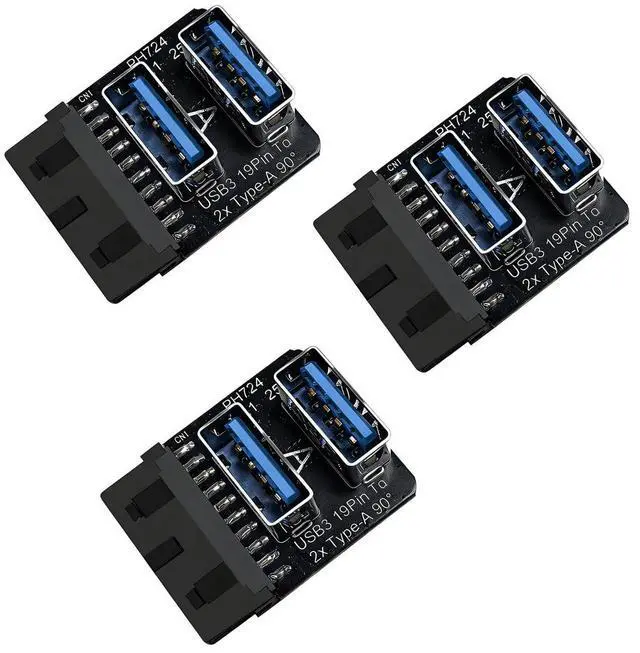 Main image of PH724 USB 3.0 19 Pin Header to Dual Type A Adapter 90 Degree Front Panel USB A Expansion Converter Compatible with Motherboard Internal USB 3 Header (PH724B 3pcs)