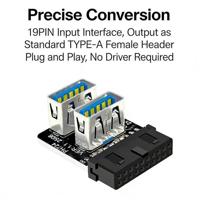 Alt view image 6 of 7 - PH724 USB 3.0 19 Pin Header to Dual Type A Adapter 90 Degree Front Panel USB A Expansion Converter Compatible with Motherboard Internal USB 3 Header (PH724B 3pcs)