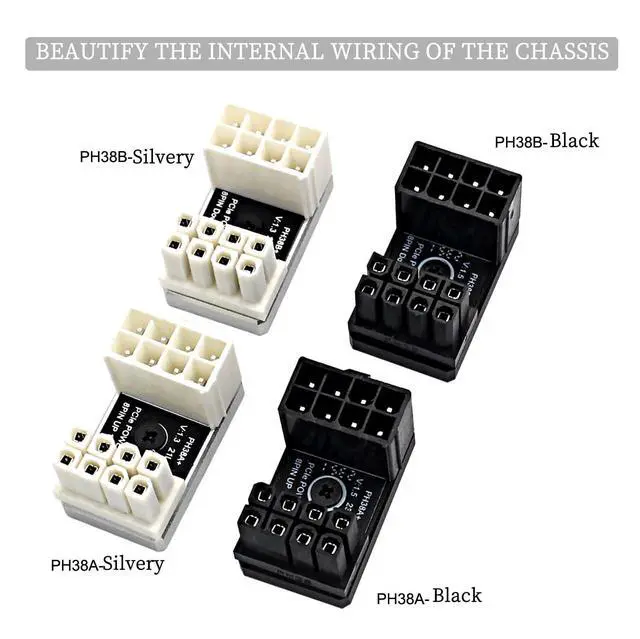 Alt view image 3 of 7 - PH38 CPU 8P Power Adapter with Heatsink Male to Female Header 180 Degree Socket Buckle for Desktop Chassis CPU Wiring Beautification (PH38B-C2 Sliver, 1piece)