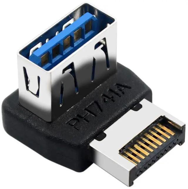 Main image of PH741 Type-E to USB3.0 90-Degree Adapter 10Gbps Front Panel Socket Header with Case for Computer Motherboard (PH741A)