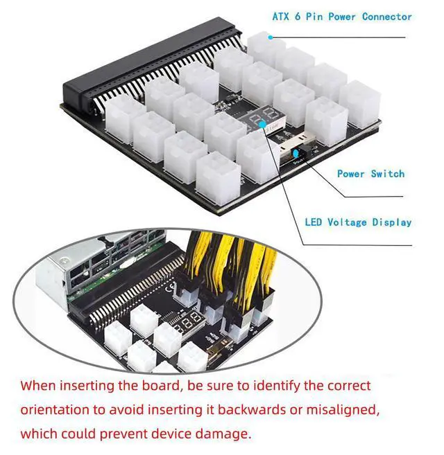 Alt view image 5 of 7 - 64 Pin to ATX 6 Pin GPU Power Adapter 12V Server Power Supply Breakout Board with LED Voltage Display (17Port 6pin)