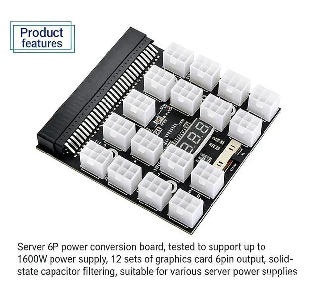 Alt view image 4 of 7 - 64 Pin to ATX 6 Pin GPU Power Adapter 12V Server Power Supply Breakout Board with LED Voltage Display (21Port 6pin)