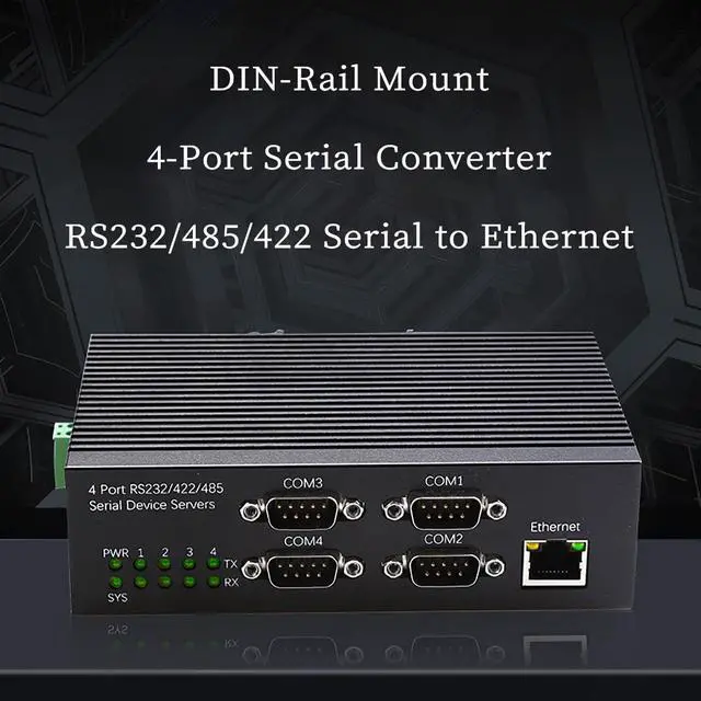 Alt view image 2 of 7 - 4 Port RS485 RS232 RS422 Serial Device Server DIN Rail Mount Industrial Ethernet Converter 10 100Mbps Multi Protocol Serial to Network Module