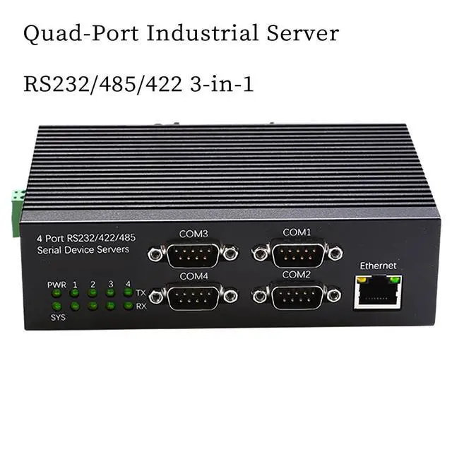 Alt view image 3 of 7 - 4 Port RS485 RS232 RS422 Serial Device Server DIN Rail Mount Industrial Ethernet Converter 10 100Mbps Multi Protocol Serial to Network Module