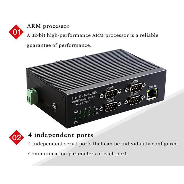 Alt view image 4 of 7 - 4 Port RS485 RS232 RS422 Serial Device Server DIN Rail Mount Industrial Ethernet Converter 10 100Mbps Multi Protocol Serial to Network Module