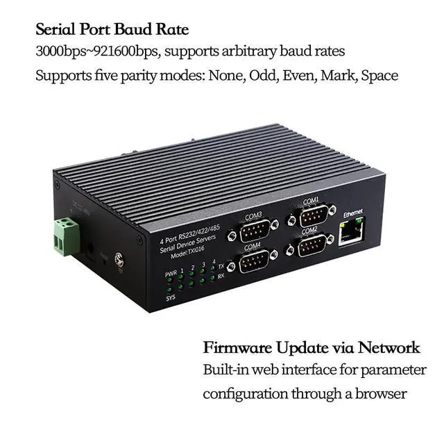Alt view image 6 of 7 - 4 Port RS485 RS232 RS422 Serial Device Server DIN Rail Mount Industrial Ethernet Converter 10 100Mbps Multi Protocol Serial to Network Module