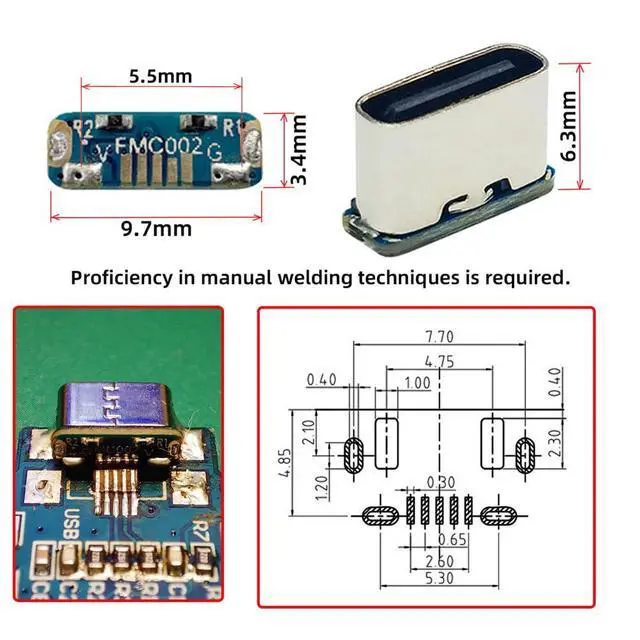 Alt view image 7 of 7 - 10pcs/lot Type DC 5V Power DIY Solder Type-C Female Socket Connector Replace for Micro-USB 5Pin Female SMT