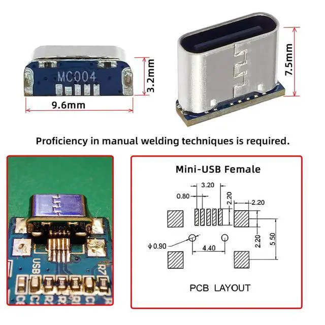 Alt view image 7 of 7 - 5pcs/lot DC 5V Power DIY Solder Type-C Female Socket Connector Replace for Mini-USB 5Pin Female SMT Type