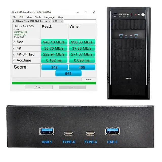 Alt view image 3 of 7 - 4-Port Internal USB 3.1 Gen 2 Front Panel Hub(2X Type-A + 2X Type-C) for 5.25" Bay Connects to Motherboard Type-E Header