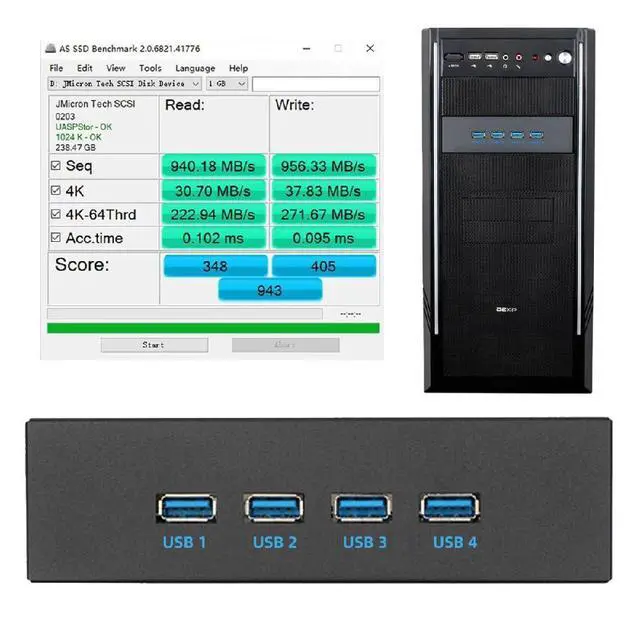 Alt view image 3 of 7 - 4-Port 10Gbps Front Panel Internal USB 3.1 Gen 2 Type-C to Type-A to Motherboard Internal Type-E Hub Adapter for 5.25" Bay