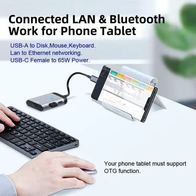 Alt view image 4 of 7 - chenyang USB C HUB,USB C to RJ45/USB A/C Data/PD 65W Fast Charging 4 in 1 Multiport Adapter Support Network/Data/Charging Working at The Same time