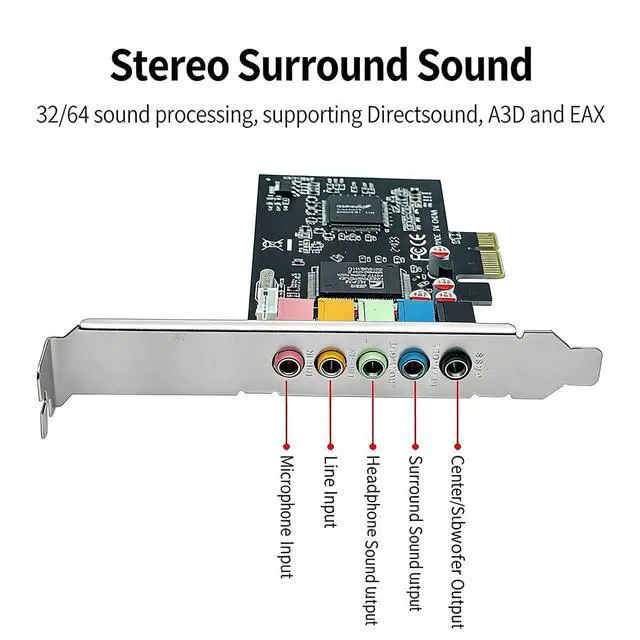 Alt view image 5 of 7 - PCIe X1 to 5.1CH Internal Sound Card with CMI87384CH Chip 5.1 Channel Surround Stereo Audio Card for Desktop PC Compatible with A3D, DS3D, DirectSound 3D, EAX Sound Effects