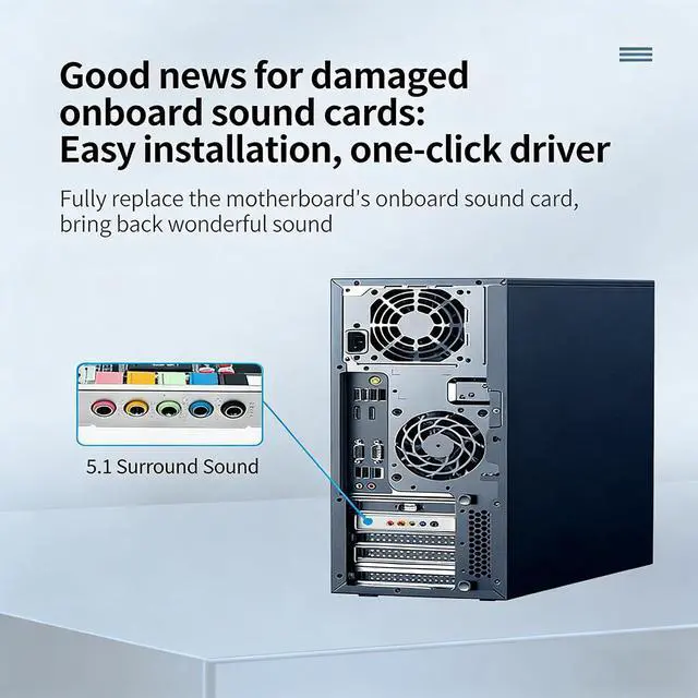 Alt view image 6 of 7 - PCIe X1 to 5.1CH Internal Sound Card with CMI87384CH Chip 5.1 Channel Surround Stereo Audio Card for Desktop PC Compatible with A3D, DS3D, DirectSound 3D, EAX Sound Effects