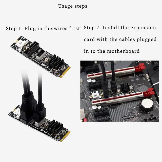 Alt view image 3 of 7 - PH69 M.2 MKEY PCIe to Front USB3.1 Type-E&C+19/20P Expansion Card with Small 4Pin Power Supply Interface