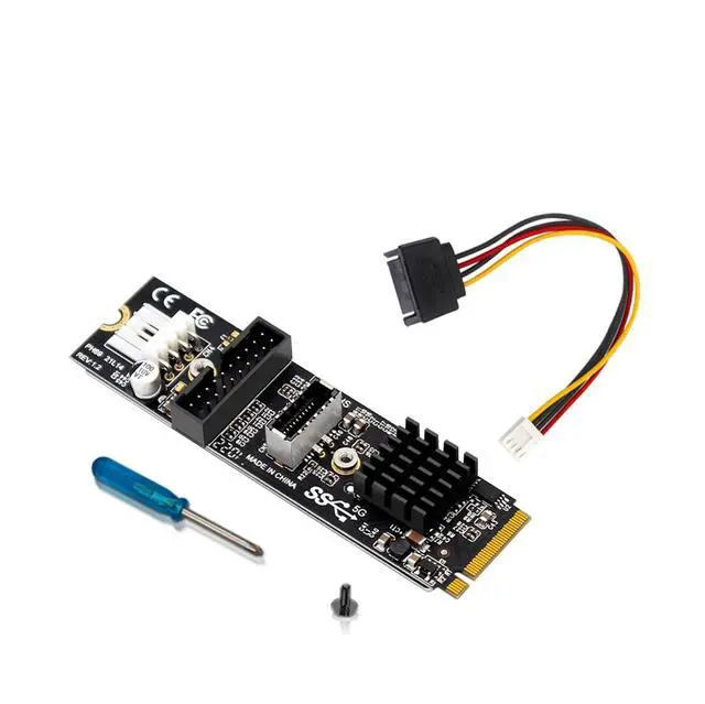 Alt view image 7 of 7 - PH69 M.2 MKEY PCIe to Front USB3.1 Type-E&C+19/20P Expansion Card with Small 4Pin Power Supply Interface