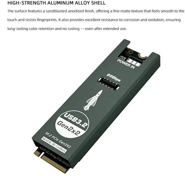 Alt view image 6 of 6 - M.2 NVMe to USB 3.2 Front Panel Expansion Card Type-E+C 10Gbps*2 / 20Gbps High Speed, Aluminum Case with 4-Layer PCB (PH6603PLUS, 20Gbps*1)
