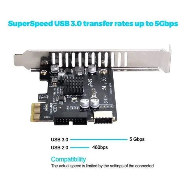 Alt view image 2 of 7 - 5Gbps Type-E USB 3.1 Front Panel Socket & USB 2.0 to PCI-E 1X Express Card VL805 Adapter for Motherboard
