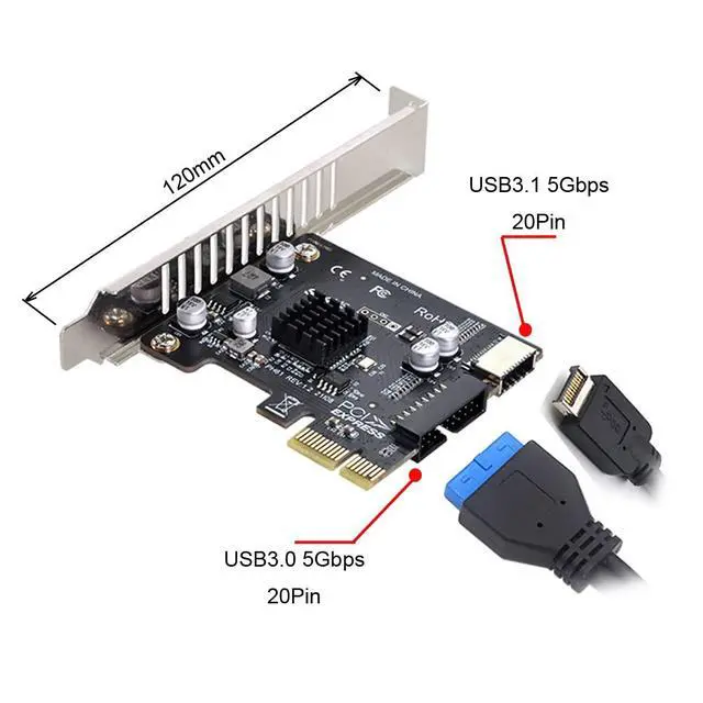Alt view image 4 of 7 - 5Gbps Type-E USB 3.1 Front Panel Socket & USB 2.0 to PCI-E 1X Express Card VL805 Adapter for Motherboard
